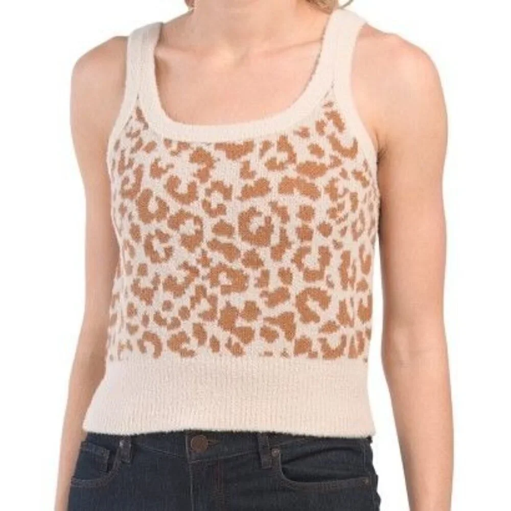 JESSICA SIMPSON Juniors Long Sleeve Eyelash Leopard Twin Set Size M